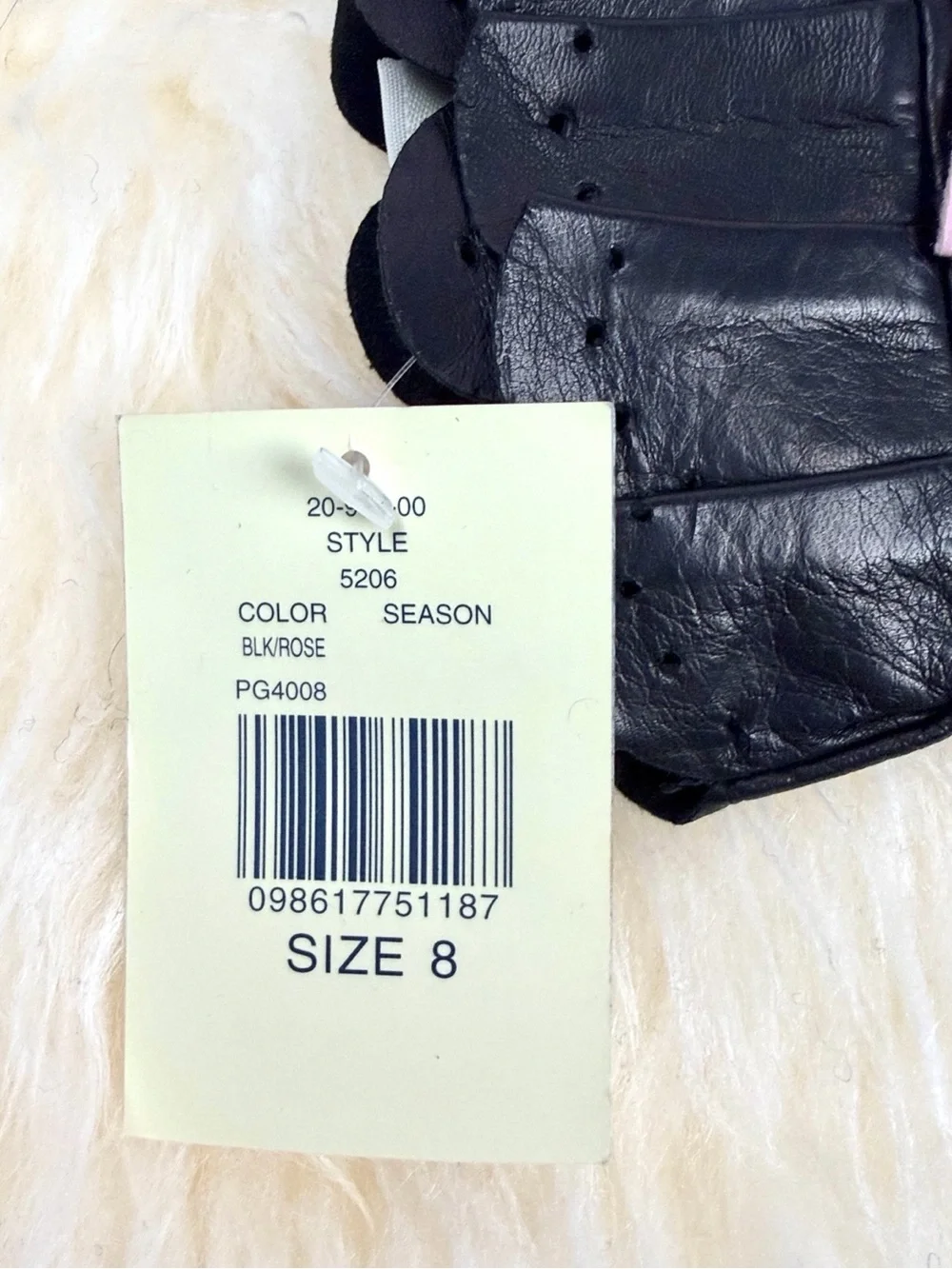 Lord & Taylor Black Leather Gloves Size 8 Pink Trim Bow Scalloped Cuff NWT Vtg